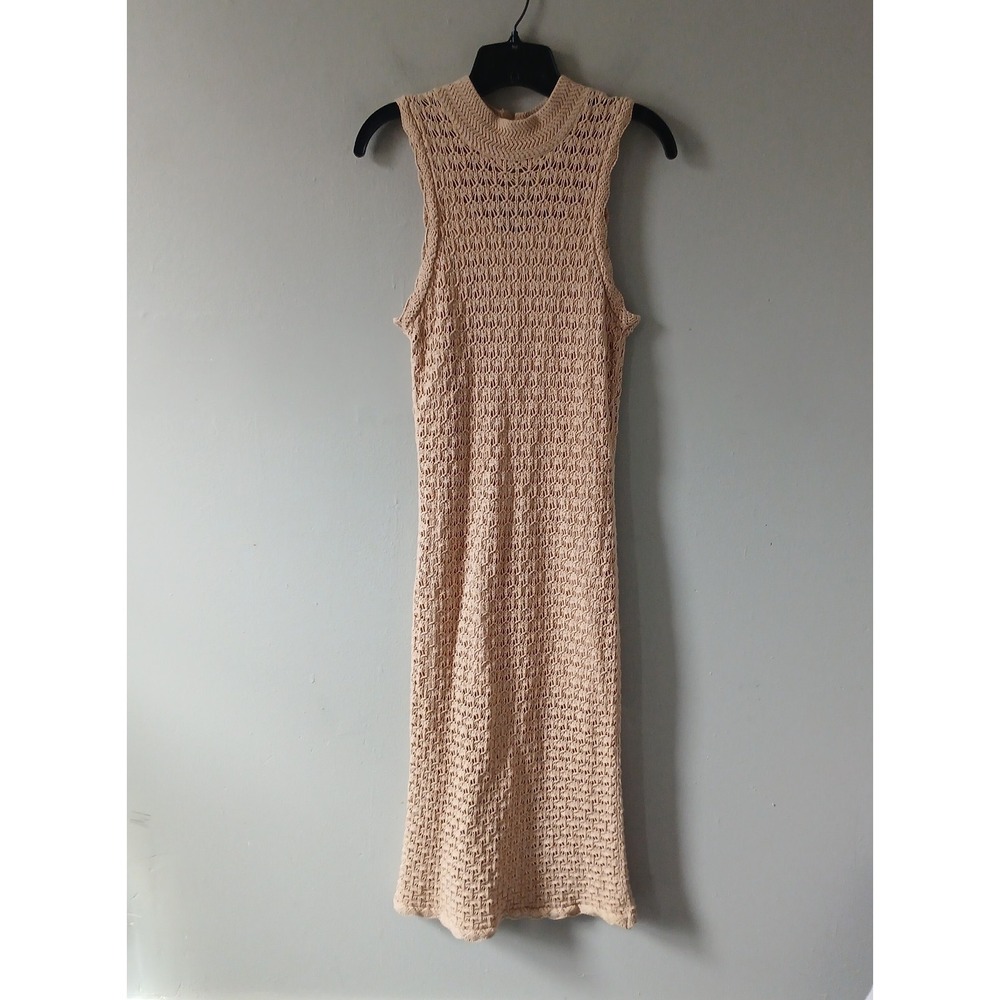 525 Women's Size Medium Tori Crochet Maxi Dress Beige 100% Cotton Lined Keyhole